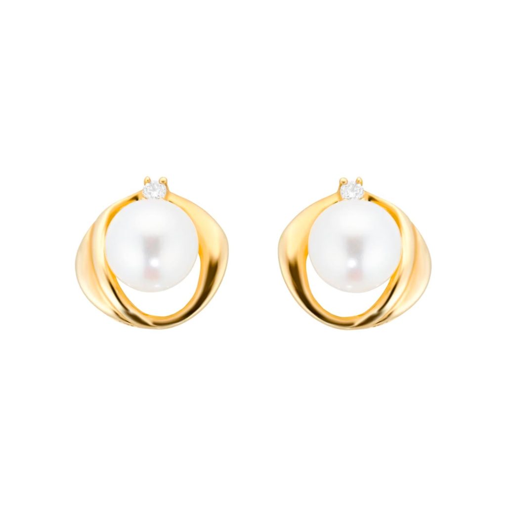 9ct Yellow Gold Fluid Pearl 0.04ct Stud Earrings