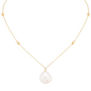18ct Yellow Gold 0.10cttw Diamond & Baroque Pearl Pendant
